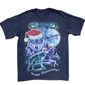 Adult Wolf Santa Hat Funny Christmas T-Shirt Holiday Humor Unisex Tee Size Small